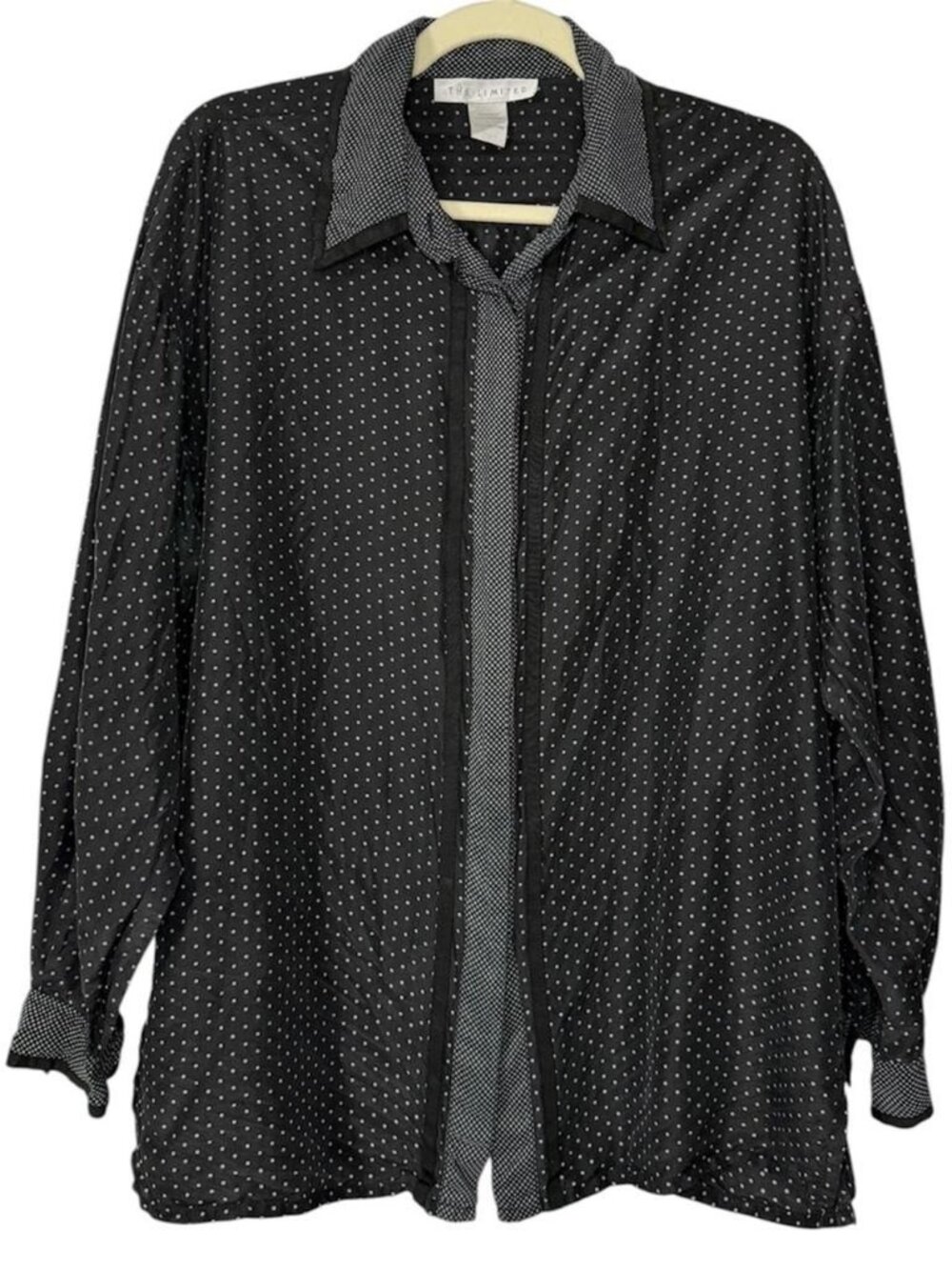 The Limited Black & White Polka Dot 100% Silk Button‎ Up Size Large